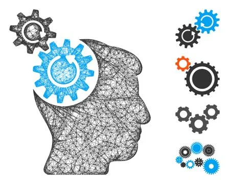 Head Cogs Rotation Web Vector Mesh Illustration Stock Illustration