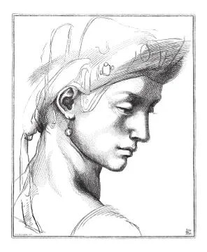 Head Comic by Michaelangelo, vintage engraving Stock Illustration