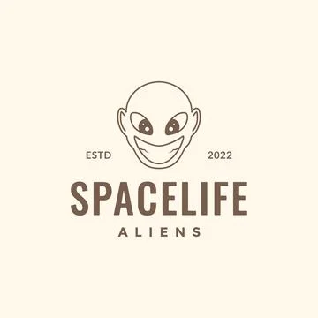 Head creature space sky alien smile cute cartoon mascot hipster logo design.. Stock Illustration