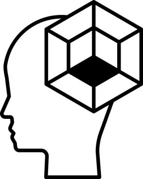 Head with a cube on top of it Stock Illustration