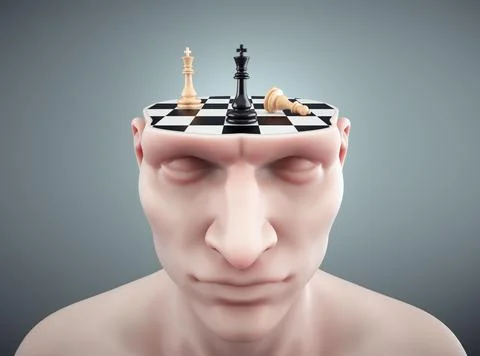 Head cut with a chessboard. The concept of strategy and analytical thinking. Stock Illustration