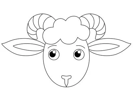 The head of a cute cartoon ram is a vector linear picture for coloring. Stock Illustration
