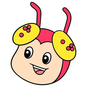 The head of a cute faced insect has two antennae. doodle icon drawing Stock-Illustration