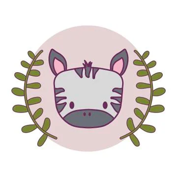 Head of cute zebra in frame circular with crown of leafs イラスト素材