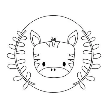 Head of cute zebra in frame circular with crown of leafs Illustrazione stock
