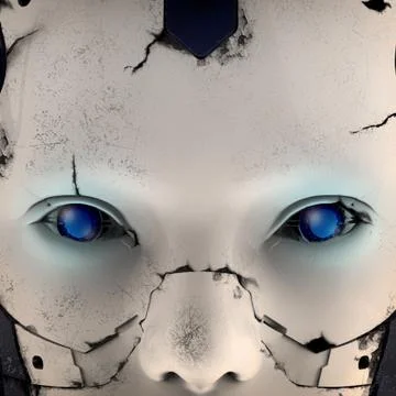 The head of a cyborg on a black background. 3d illustration. Stock Illustration