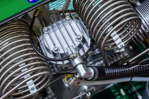 The head of the cylinder block of the piston compressor. Stock Photos