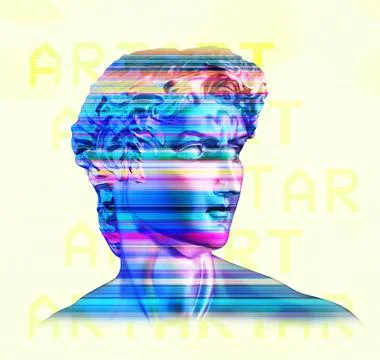 Head of David sculpture with stripes effect, 3D rendered Stock Illustration