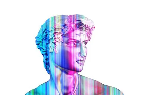 Head of David sculpture with stripes effect, isolated on white, 3D rendered Stock Illustration