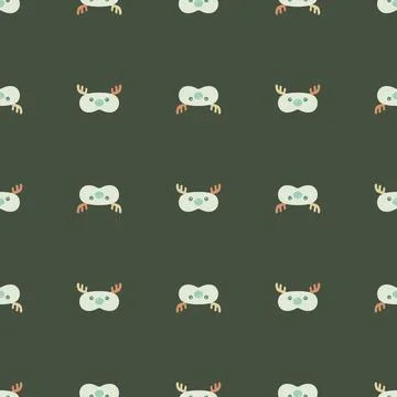 Head deer light blue with brown horns color geometric seamless pattern on gre Stock Illustration