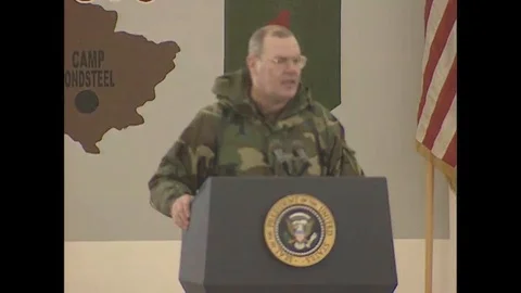 Head delegate of Task Force Falcon Troops praises about his team - 1999 Video stock 90453088