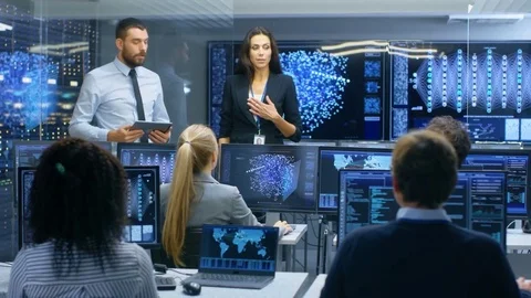 Head of the Department and Project Manager Discuss Work Process Using Data. Stock Footage 81273125