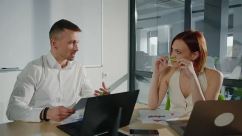 The head of the department communicates with his subordinate in the meeting room Stock Footage 236987103
