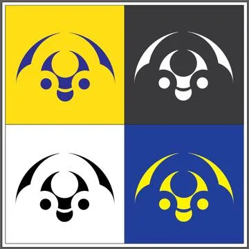 Head of Devil Robot Logo With Wing Both Side Design Modern Simple Stock Illustration