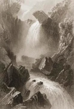 Head Of The Devil's Glen, County Wicklow, Ireland. Drawn By W.H.Bartlett, Eng Stock Photos