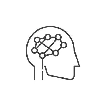 Head with Digital Brain vector concept outline icon Stock Illustration