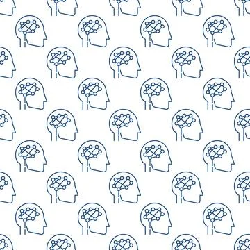 Head with Digital Brain vector line seamless pattern Stock Illustration