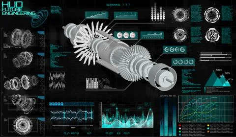 Head up Display HUD Ui, Jet Engine Hologram. Vector Illustration Ilustración de archivo
