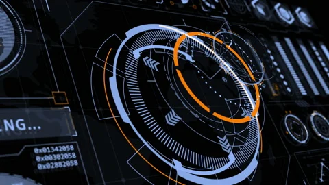 Head up display technology interface with futuristic graph and chat panel Stock Footage 147837451