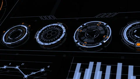 Head up display technology interface with futuristic graph and chat panel Stock Footage 147837624