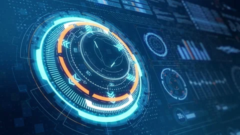 Head up display technology interface screen with futuristic 3D elements graph 스톡 동영상 152930065