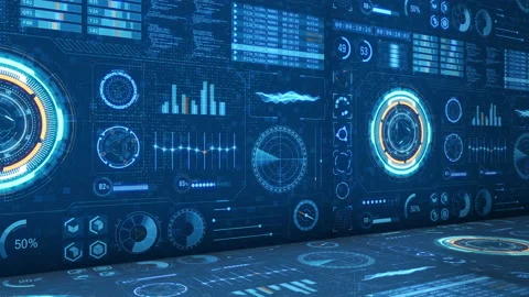 Head up display technology interface screen with futuristic elements graph Stockbeeldmateriaal 153275453