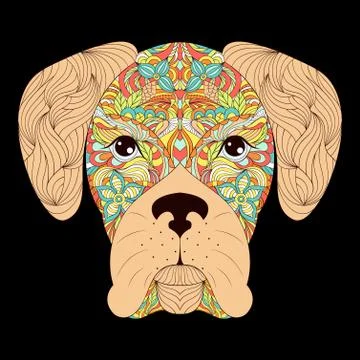Head of dog on black background. Stock-Illustration