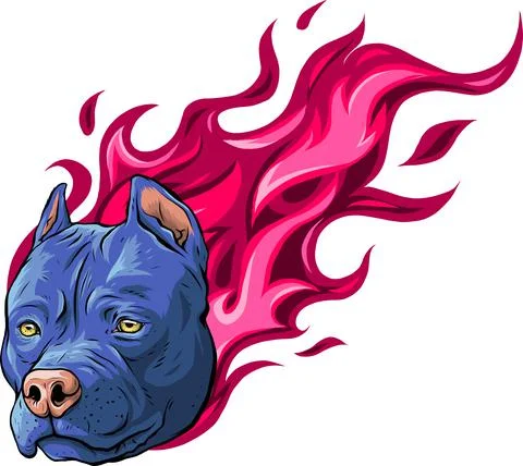 Head of dog pitbull with flames vector Stock Illustration
