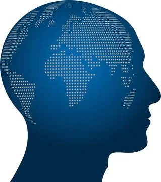 Head, earth ball, globe, earth, dots, world map globe, background Stock Illustration
