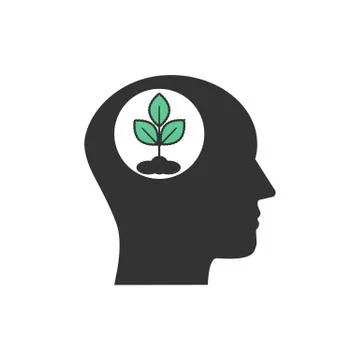 Head, eco thinking icon. Vector illustration, flat design. Stock Illustration