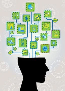 Head with ecological technology tree Illustrazione stock