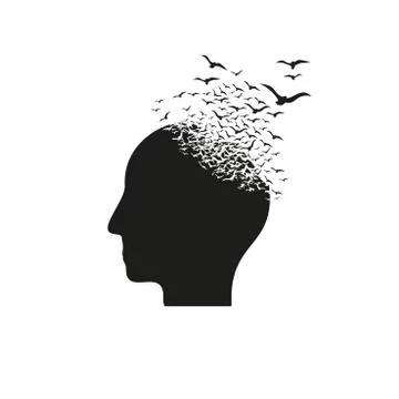 Head with the effect of destruction. Dispersion. Birds Stock Illustration