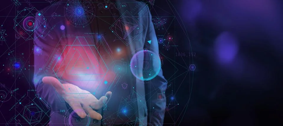 Head-Up elements in the palm of your hand in augmented reality. Stock Illustration