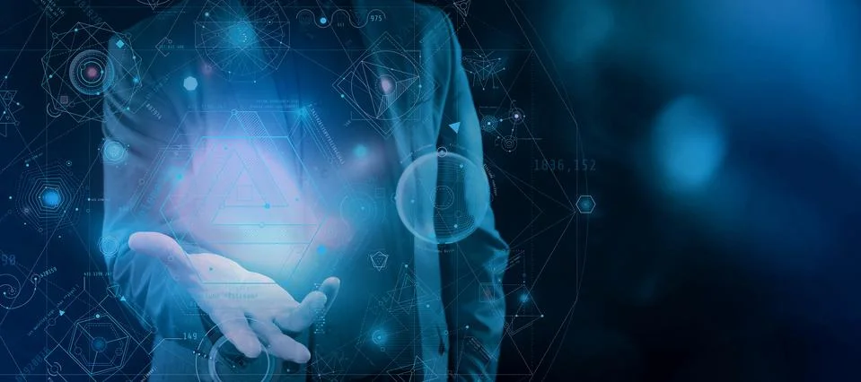 Head-Up elements in the palm of your hand in augmented reality. Stock Illustration