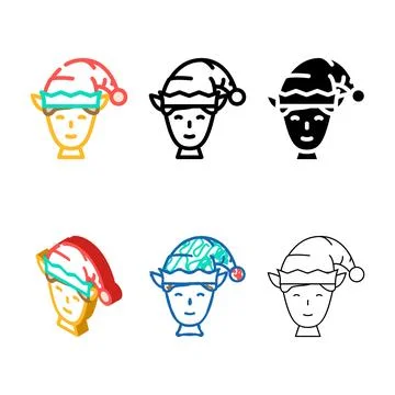 Head elf christmas simplified cute color icon vector Stock Illustration