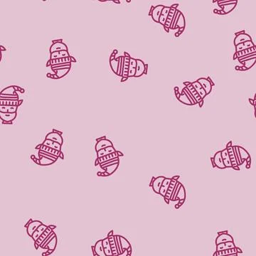 Head elf cute xmas line vector seamless pattern Stock Illustration