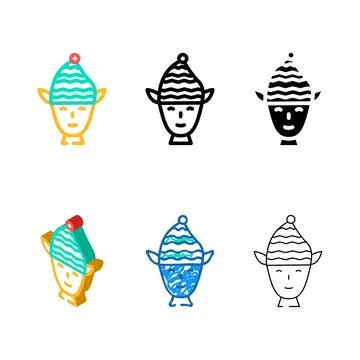 Head elf funny multistyle color icon vector Stock Illustration