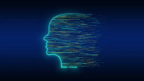 Head emerges from particles data lines field Stock Footage 347118878