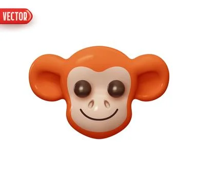 Head emotion macaque monkey. chimpanzee face emoticon. Realistic 3d design .. Illustrazione stock