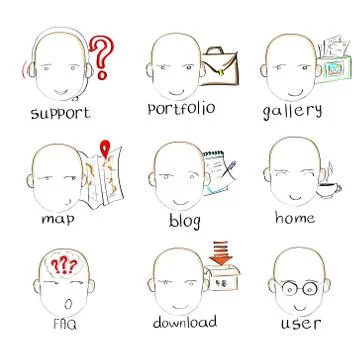 Head Emotion Web Site Navigation Menu Button Elements Sketch Stockillustratie