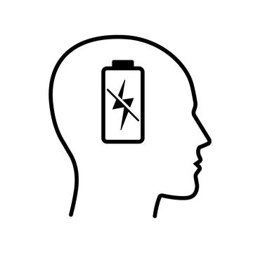 Head with empty battery charge icon in linear style. Vector. Stock Illustration