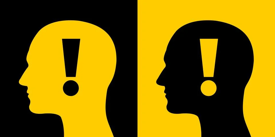 Head with exclamation mark - Warning and caution about dangerous and risky ma Stock Illustration