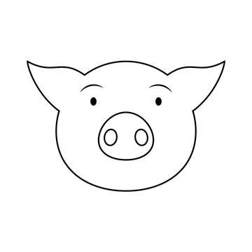 Head with face of cute pig icon and logo. Linear and outline vector Stock Illustration