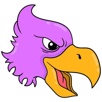 The head of a fierce purple eagle with a sharp beak, doodle icon drawing Ilustración de archivo