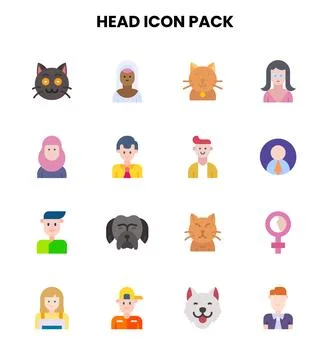 Head Flat Collection Icons Pack 스톡 일러스트