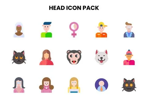 Head Flat SVG Icons Pack Stock Illustration