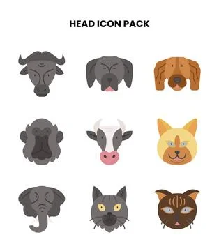 Head Flat SVG Icons Pack Stock Illustration