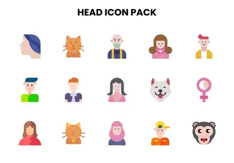 Head Flat Vector Icons Pack Stock Illustration