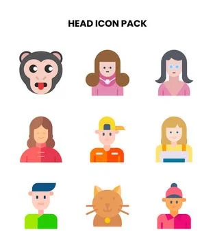 Head Flat Vector Icons Pack Stock Illustration