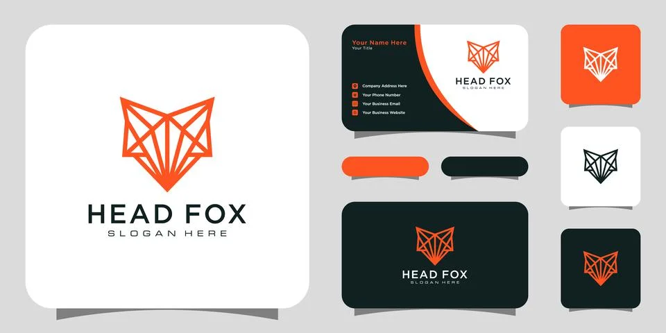 Head fox logo vector line style design with business card Stock Illustration